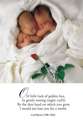 Oh! little lock of golden hue, In gently waving ringlet curl'd, By the dear head on which you grew, I would not lose you for a world. Photo: © Anne Geddes